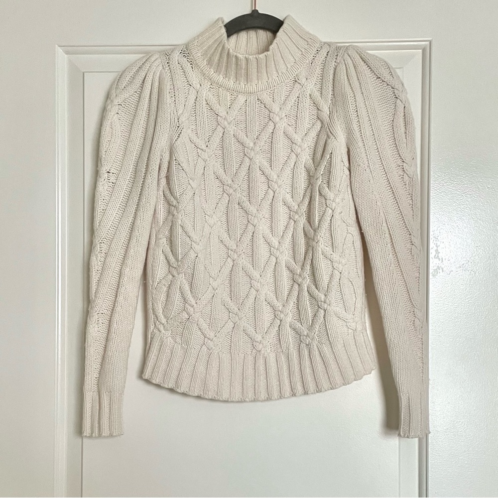 La Vie Rebecca Taylor Merino Wool Cable Knit Sweater in Cream Size XS
